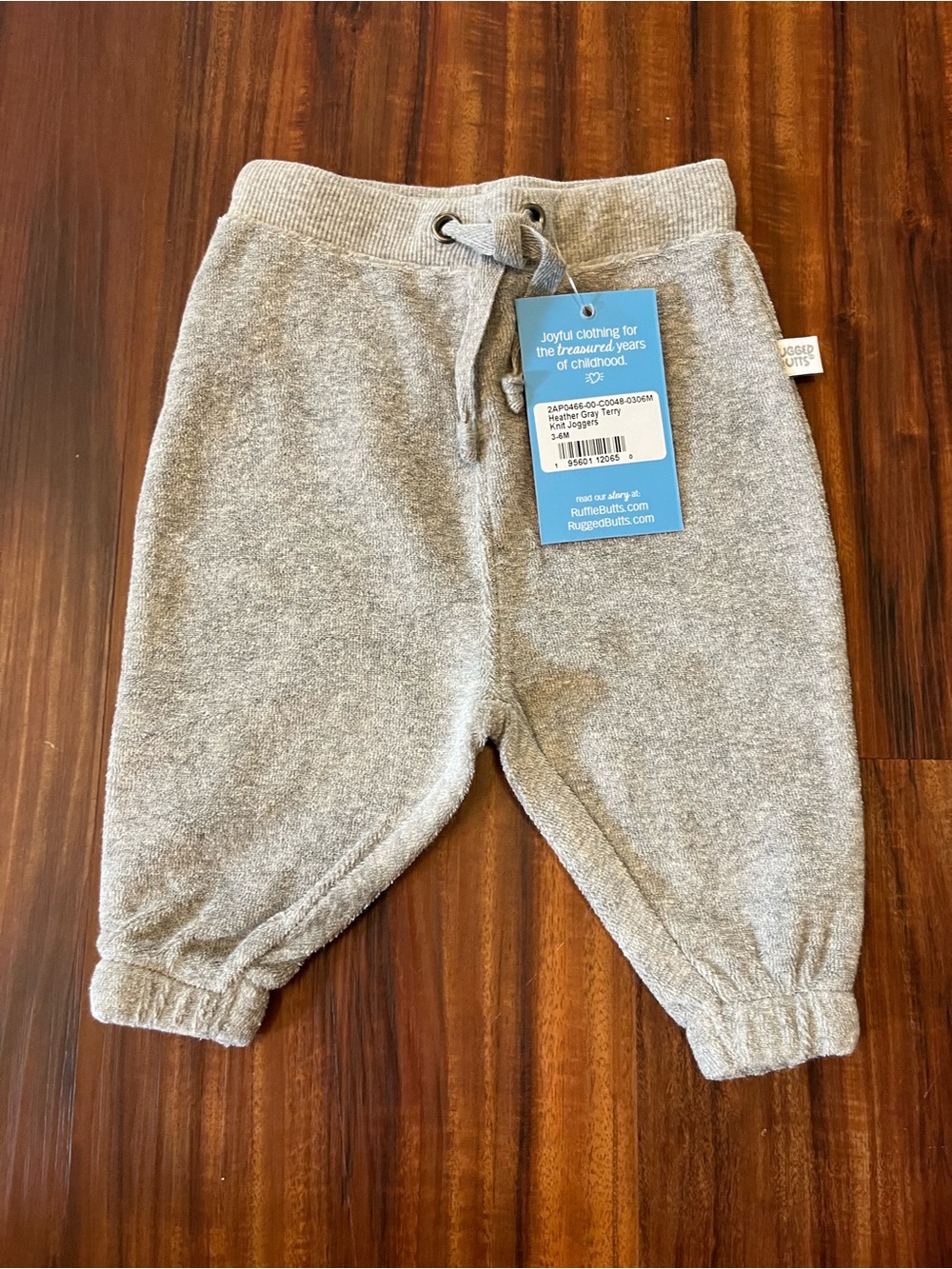 NWT RuggedButts Heather Gray Terry Knit Joggers 3-6M